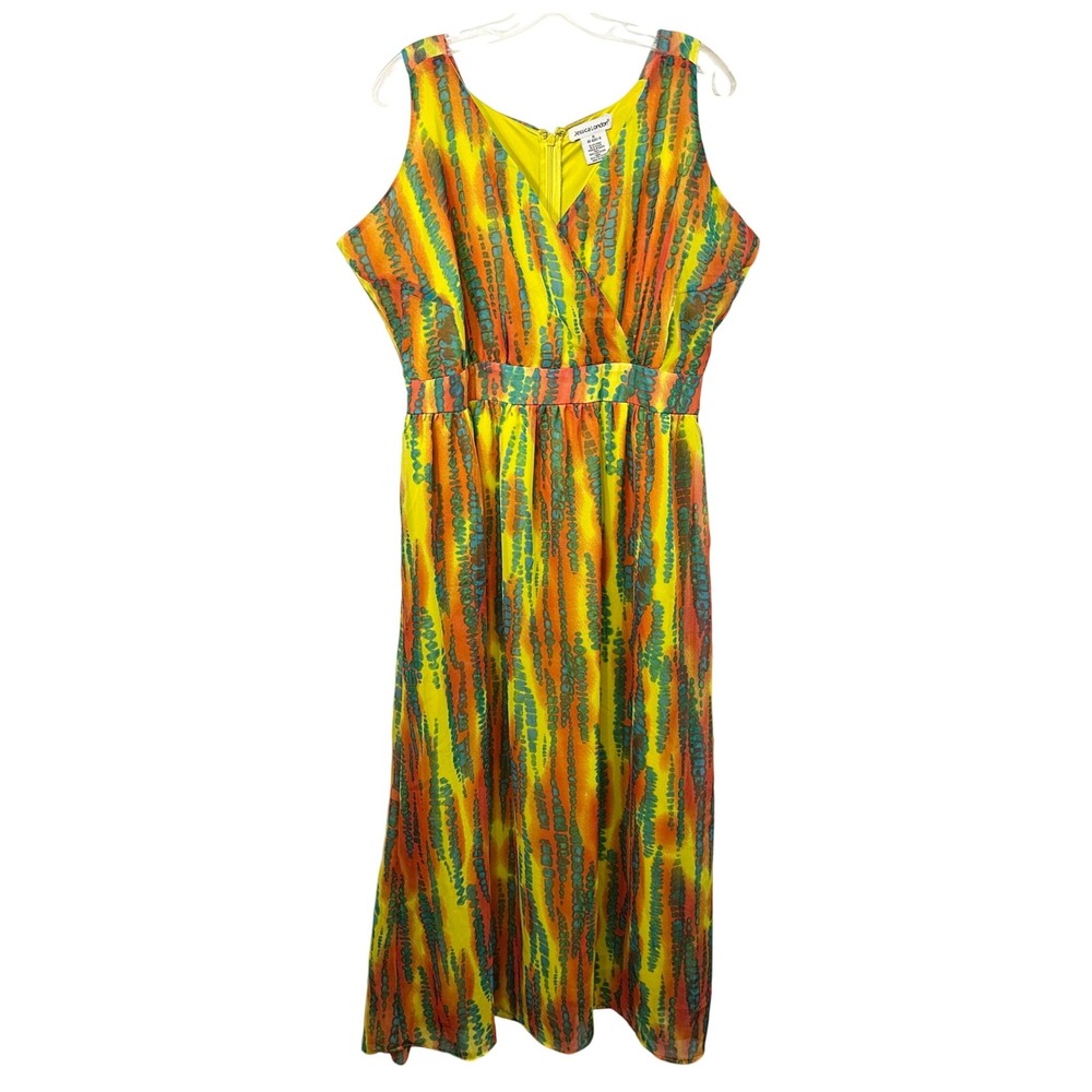 Jessica London Plus Size 16 Maxi Dress Yellow Orange Green Sleeveless Retro 580